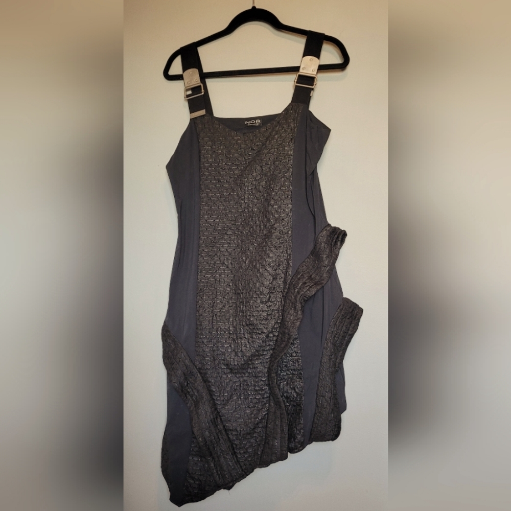 NOR Asymmetrical Textured Strap Dress in Charcoal Gray